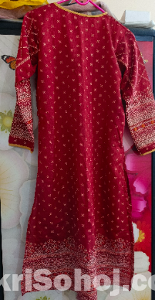 Red Organza and Silver Silk Kurti, Size 40-42